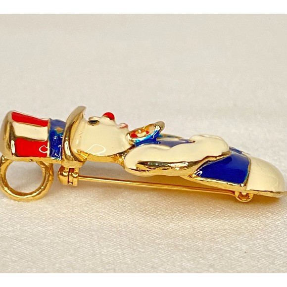 Patriotic Snowman Brooch And Pendant Heavy Gold Tone Enamel Cloisonne - Picture 5 of 9